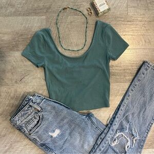 Green Aeropostal crop shirt open ring back size xs